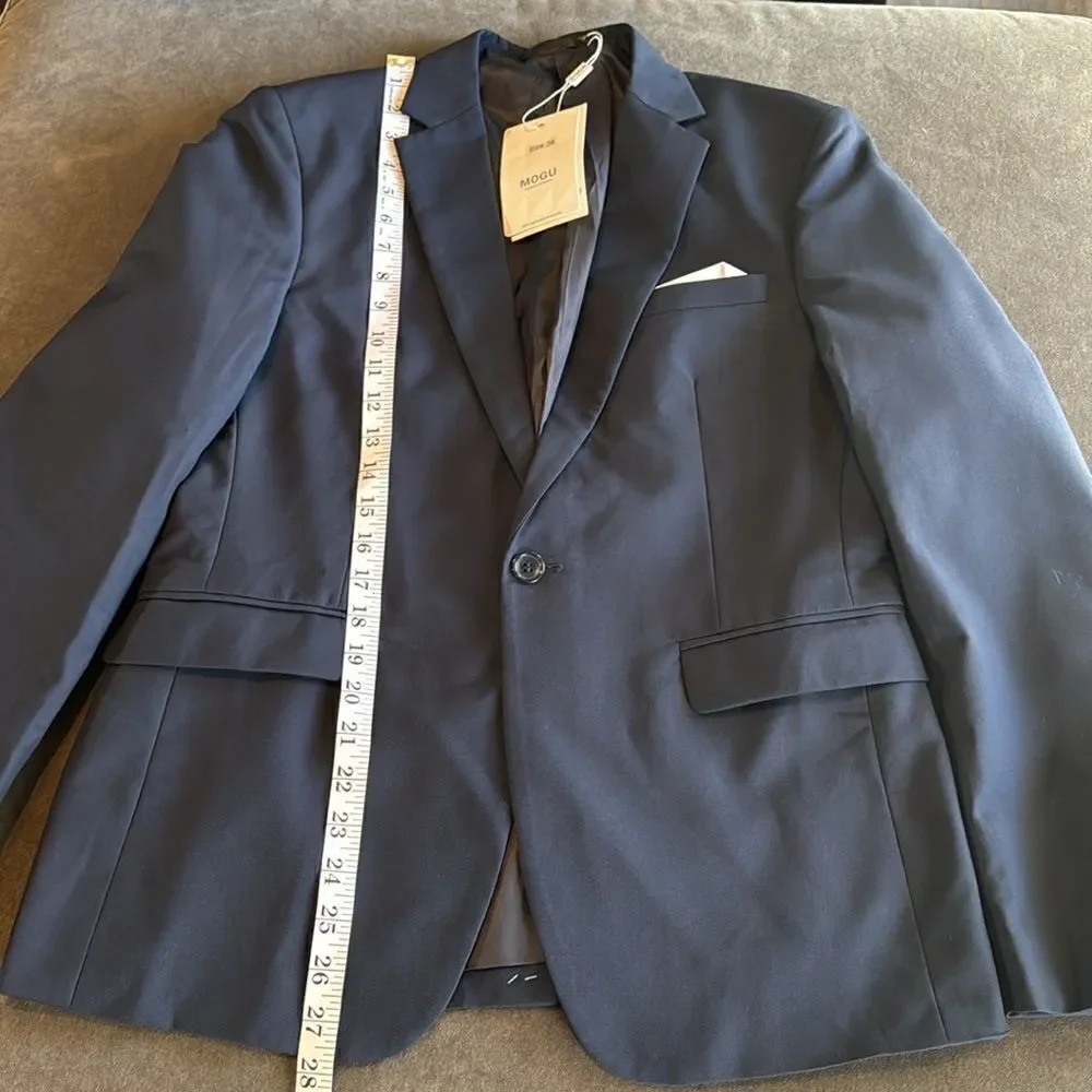 Men’s Mogu Blue 2 Piece One Button Slim Fit Suit Size 36 Jacket 34 Pants NWT